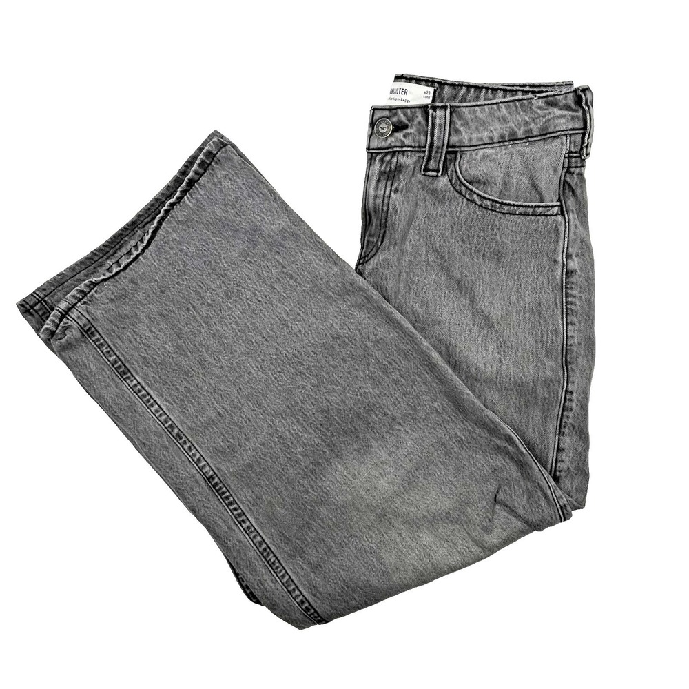 Hollister Low-Rise Super Baggy Jeans Womens 6L (Fits 32x30) Grey‎ Faded Wide Leg